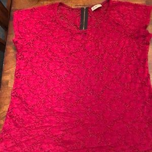 Deep red floral sheer top large w/ zipper detail